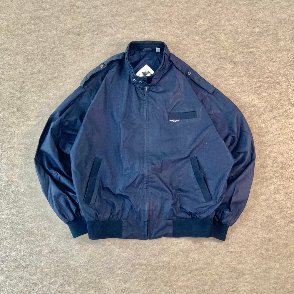 Vintage 80s 90s World Travel Club Members Only Style Racer Jacket Navy L Bomber